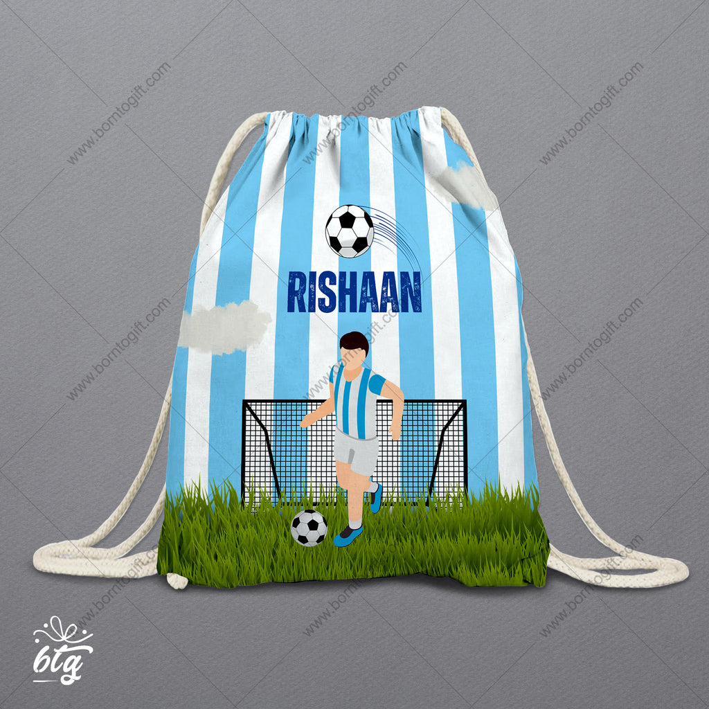 Personalised Drawstring Bag - Football with Boy