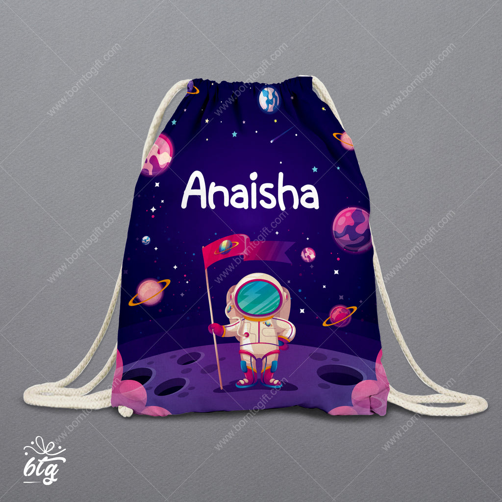 Personalised Drawstring Bag - Space Astronaut Pink