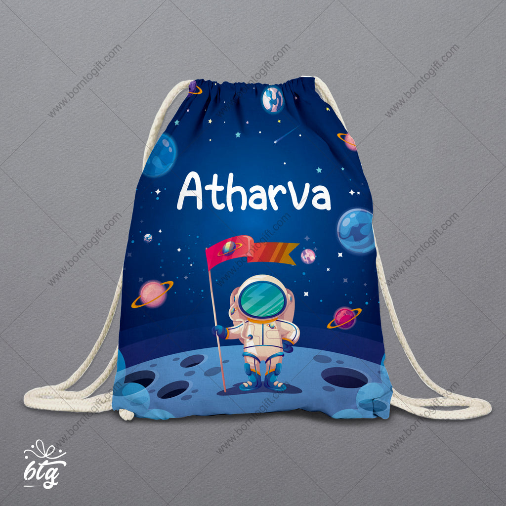 Personalised Drawstring Bag - Space Astronaut Blue
