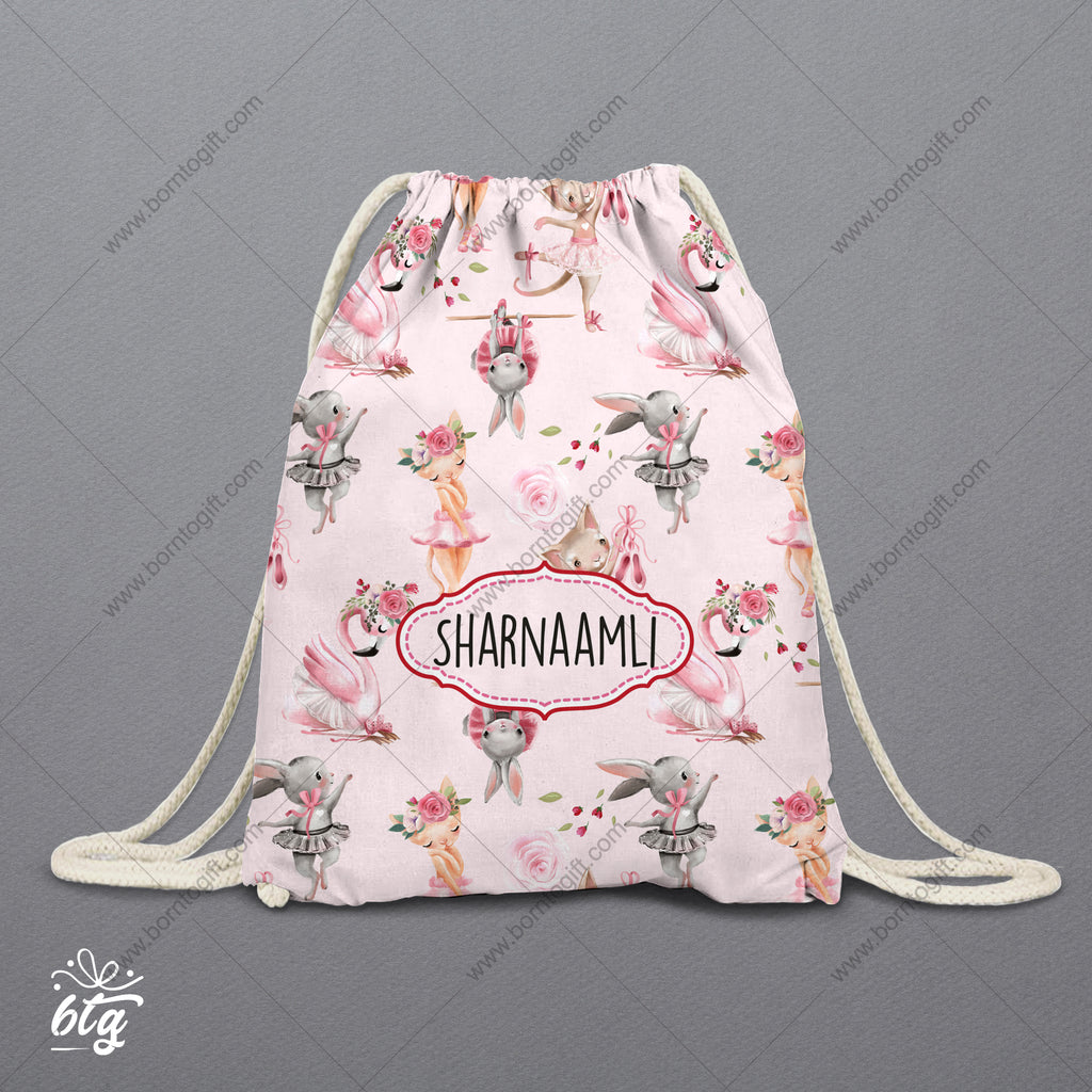 Personalised Drawstring Bag - Ballerina Pink