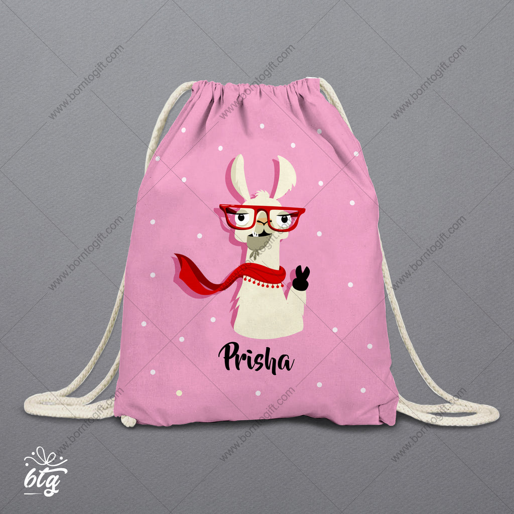 Personalised Drawstring Bag - Llama Pink