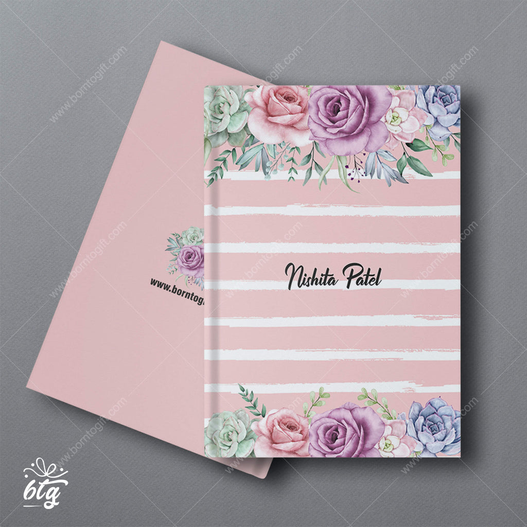 Personalised Hardbound Notebook - Roses with White Stripes