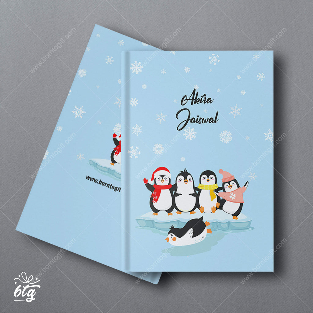 Personalised Hardbound Notebook - Joyful Penguins