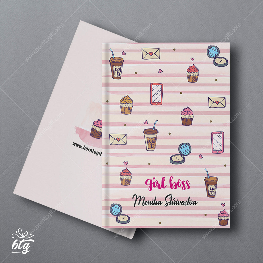 Personalised Hardbound Notebook - Cupcake And Coffee Printed