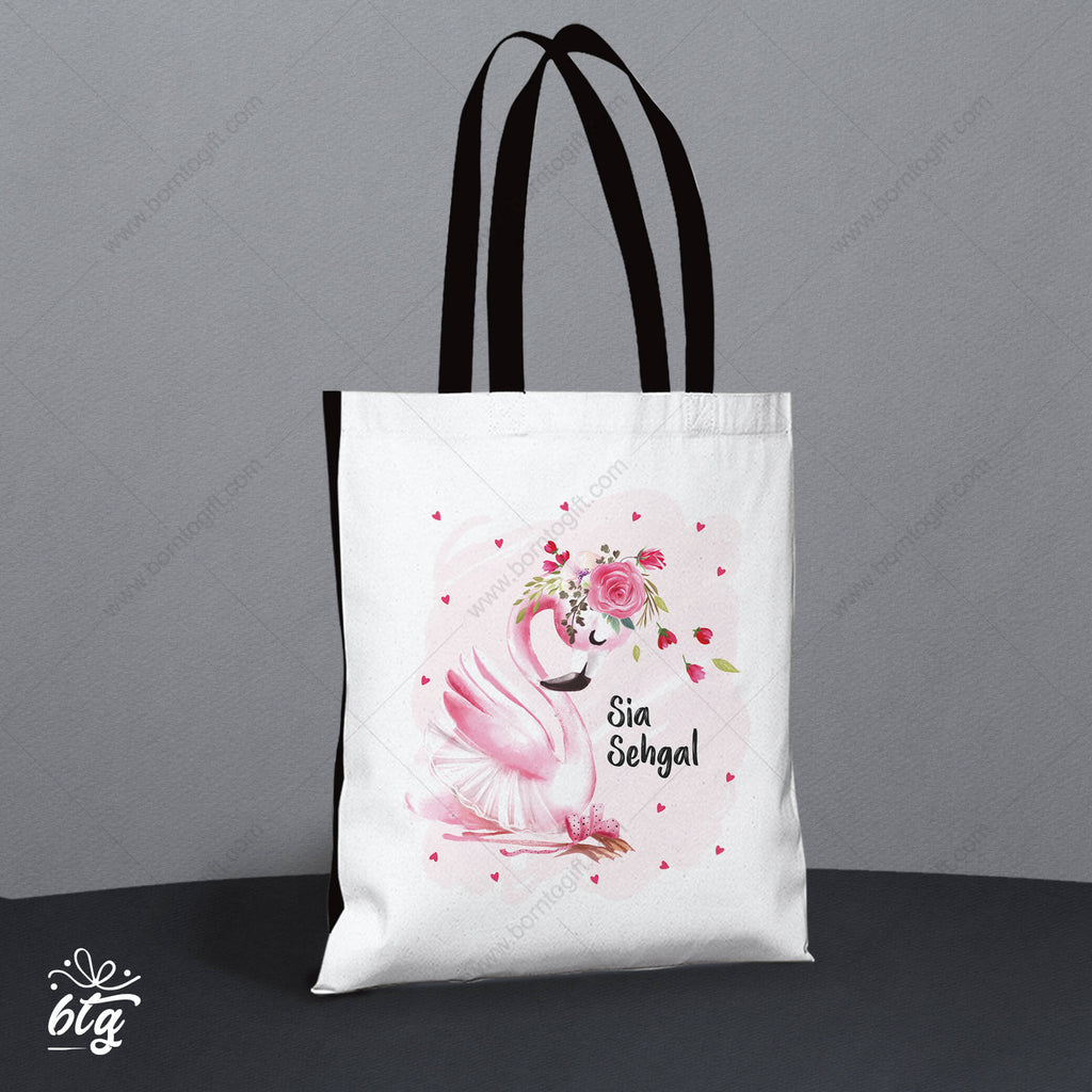Personalised Tote Bags - Pretty Pink Swan