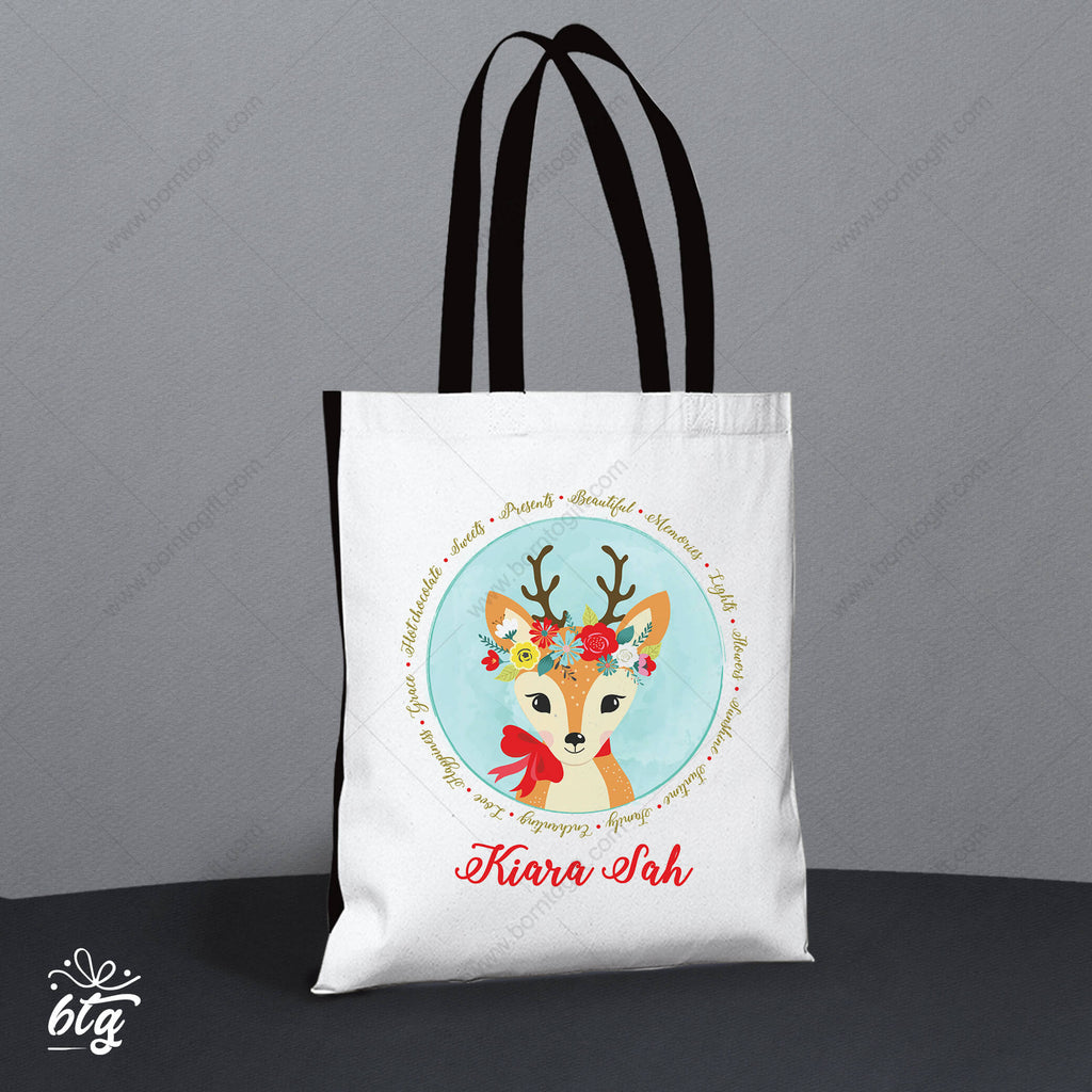 Personalised Tote Bags - Cartoon Antelope with Flowers Crown